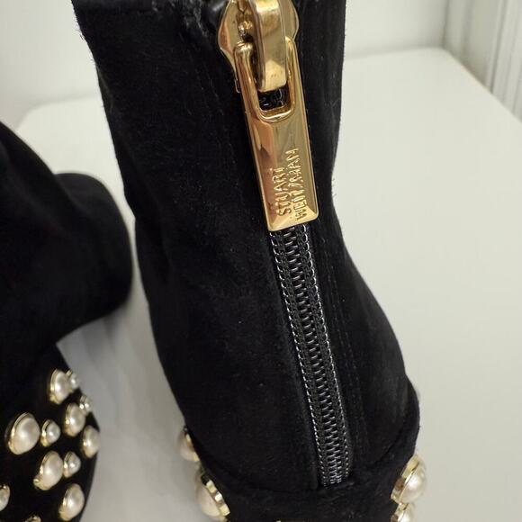 Stuart Weitzman Pearl Bacari Velvet Block Heel Booties Black Maximalist Sz 6.5 - Picture 10 of 10